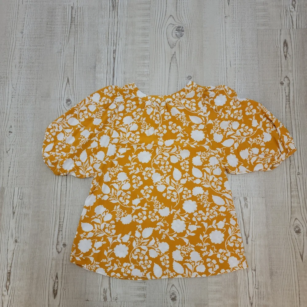 Fred David Floral Women's Blouse in Yellow Mustard Casual Retro Boho Feminine - Picture 2 of 3